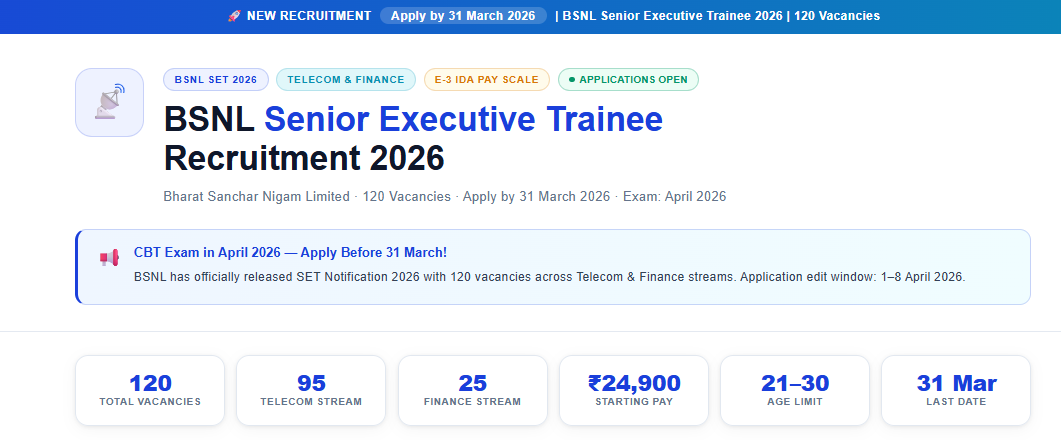 BSNL Senior Executive Trainee Recruitment 2026